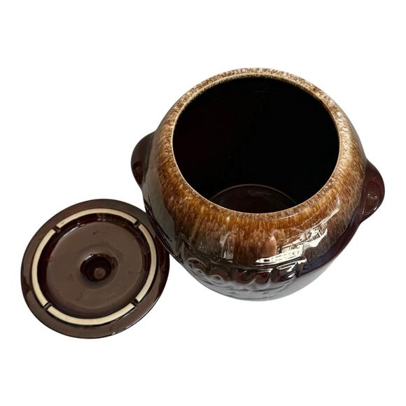 VTG McCoy Brown Drip COOKIE JAR Canister & Lid 9.25" Bean Pot Handles 60's Style - Picture 3 of 7